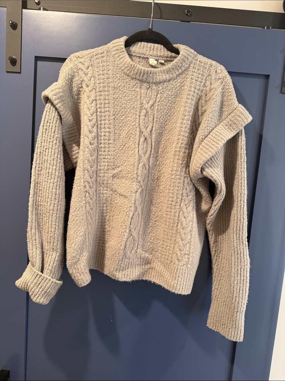 Elan Cream Cable-Knit Crewneck Sweater